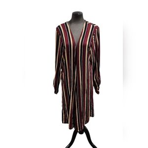 NY Invasion Size Large Striped Burgundy and Cream Open Front Cardigan